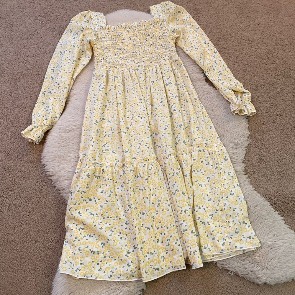 SHEIN Yellow Floral Kids Dress